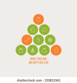 Vector retro christmas tree made from various seasonal shapes and elements