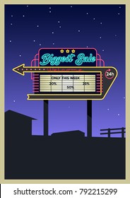 Vector Retro Cinema Signboard with Commercial Offer