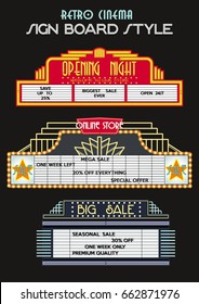 Vector Retro Cinema Signboards. Sale Banners