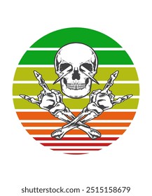 a vector retro circle with a skull head