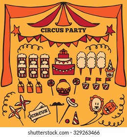 Vector retro circus party ideas illustration, circus fair product elements, carnival set