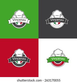 Vector retro classic badge for pizza restaurant. Italian restaurant logotype set.