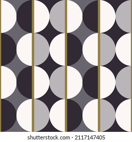 Vector retro classic color half-circle gold lines geometric shape seamless pattern background. Use for fabric, textile, interior decoration elements, upholstery, wrapping.