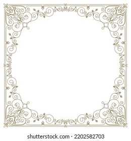 Vector retro classic line border square filigree. Isolated on white background.