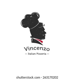 Logo clásico vector para el restaurante italiano. Logotipo de silueta de la cabeza del cocinero italiano.