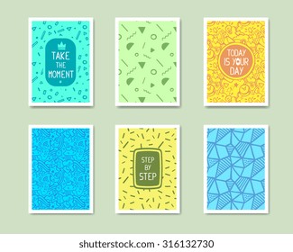 Vector Retro Color Design. Hand Drawn Abstract Modern Style Template Collection for Banner, Flyer, Placard, Brochure and Poster on Light Background.