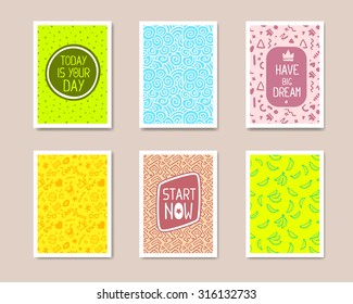 Vector Retro Color Design. Hand Drawn Abstract Modern Style Template Collection for Banner, Flyer, Placard, Brochure and Poster on Light Background.