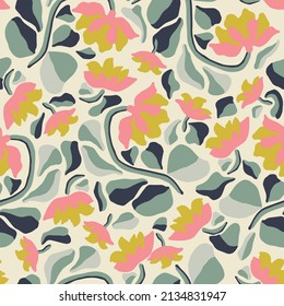 Vector retro color flower illustration motif seamless repeat pattern fashion and home kitchen print fabric digital artwork