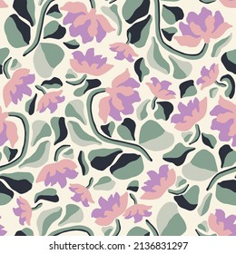 Vector retro color flower illustration motif seamless repeat pattern fashion and home kitchen print fabric digital artwork