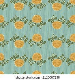 Vector retro color hand drawing roses and leaf stripe pattern seamless repeat fashion home kitchen print fabric textile digital artwork