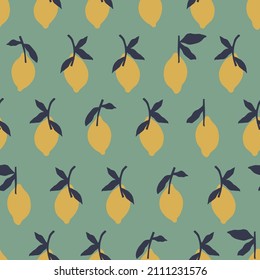Vector retro colored lemon fruit illustration motif seamless repeat pattern fashion home kitchen print fabric textile digital artwork