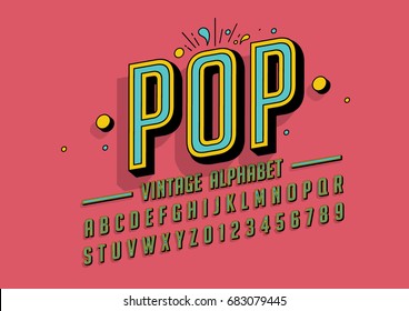 Vector of retro colorful font and alphabet