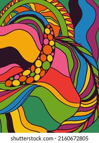 Vector retro colorful psychedelic poster in 1970s hippie style
