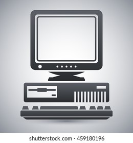 Vector Retro Computer Icon with Keyboard and CRT Monitor on a light gray background