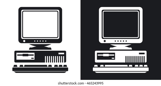 Vector Retro Computer Icon with Keyboard and CRT Monitor icon