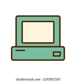 Vector retro computer icon. Laptop icon in flat design. PC.
