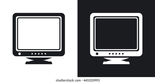 Vector Retro Computer Monitor icon. Two-tone version of Old Computer Monitor simple icon on black and white background