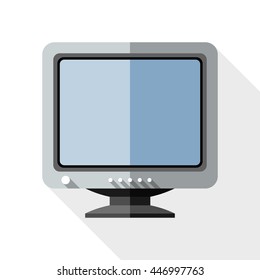 Vector Retro Computer Monitor icon in flat style with long shadow on white background