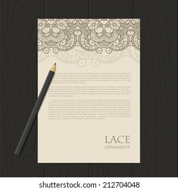 Vector retro corporate identity template with lace elements. Eps10