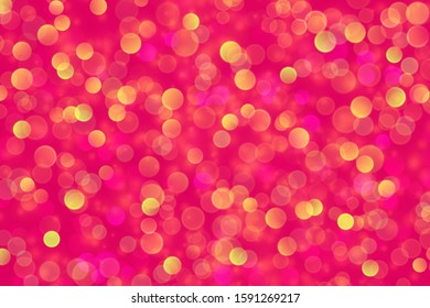 Vector retro crimson bokeh background with neon pink and yellow sparkles. Red holiday backdrop with lights.
