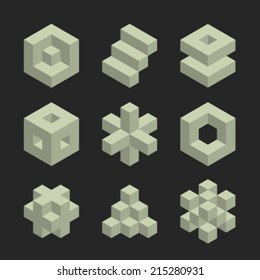 Vector Retro Cube Icons Set 