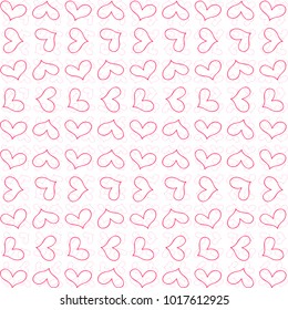 Vector retro cute pattern with pink outline  hearts on white background for Valentine's day love cards. Simple print for fabric textile, paper for scrapbooking, gift wrapping, wallpapers.