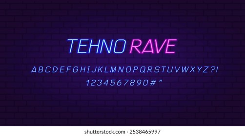 Vector Retro Cyberpunk style type font in 90s style with neon light style alphabet concept. Retro Futuristic Neon set for banner and party design. Pop Culture 90s font. Vintage type font	
