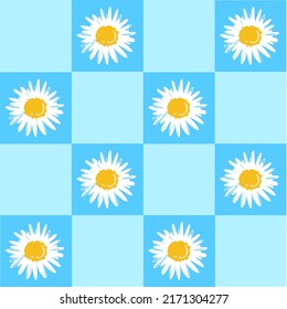 Vector- Retro daisy pattern. flowers checkers.