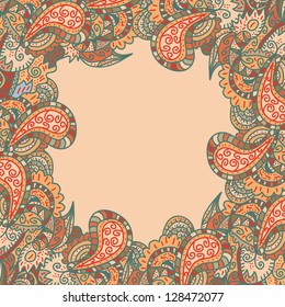 Vector retro decorative original frame. Original vintage frame template, background design. Hand drawn frame with colorful doodling elements