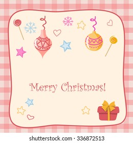 Vector retro design of christmas card with hand drawn elements. EPS 10.