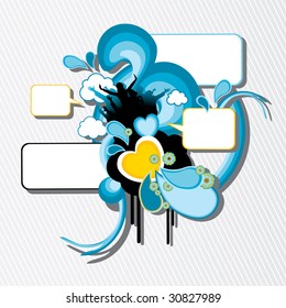 vector retro design with happy people, and tags for your text on striped background