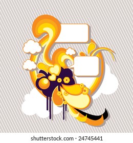 diseño retro vectorial con etiquetas para el texto, en fondo rayado