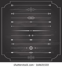 Vector retro divider set on chalkboard background. Calligraphic design elements.