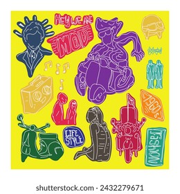 Vector retro doodle images in vibrant style