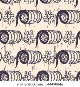 Vector retro doodle seamless pattern with abstract flowers