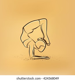 Vector retro drawing illustration of a woman practices yoga.