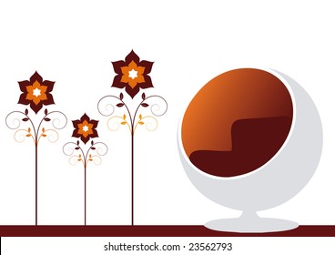 Vector of a retro egg chair, isolated on white background.