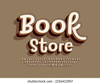 Vector retro Emblem Book Store. Stylish handwritten Font. Vintage style Alphabet Letters and Numbers set