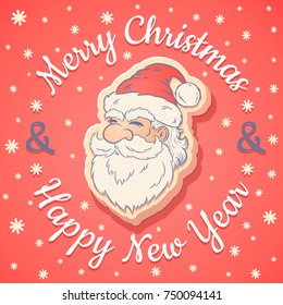 Vector retro emblem with Santa Claus for Christmas and New year. Merry Christmas and Happy New Year!