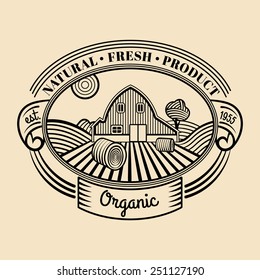 Vector retro farm fresh engraving logotype. Vintage organic bio products badge. Eco food sign.