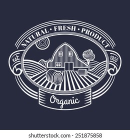 Vector retro farm fresh engraving logotype. Vintage organic bio products badge. Eco food sign.