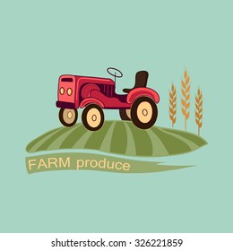 Vector retro farm fresh logotype. Organic farm logo with Tractor and wheat