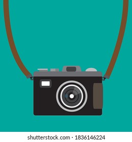 Cámara de película vectorial retro sobre fondo verde. 