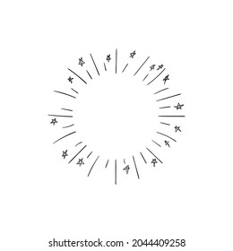 Vector retro firework with stars abstract rays icon isolated on white background, black drawings isolated on white background, glow sign, circle shape.