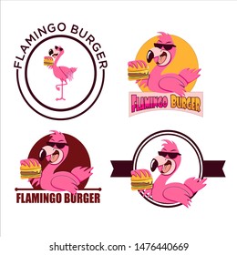 Vector Retro Flamingo burger, vintage design elements with cartoon character animals for templates, business signs, logos, identities, labels, and objects.