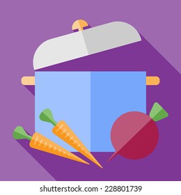 Vector retro flat  saucepan with vegetables icon. Eps10