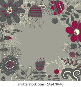 Vector retro floral background, frame