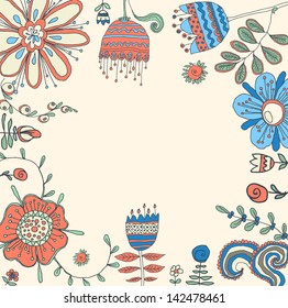 Vector retro floral background, frame