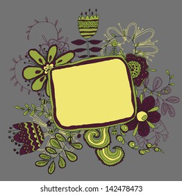 Vector retro floral background, frame