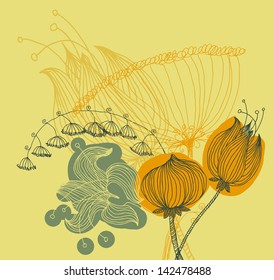 Vector retro floral background, frame